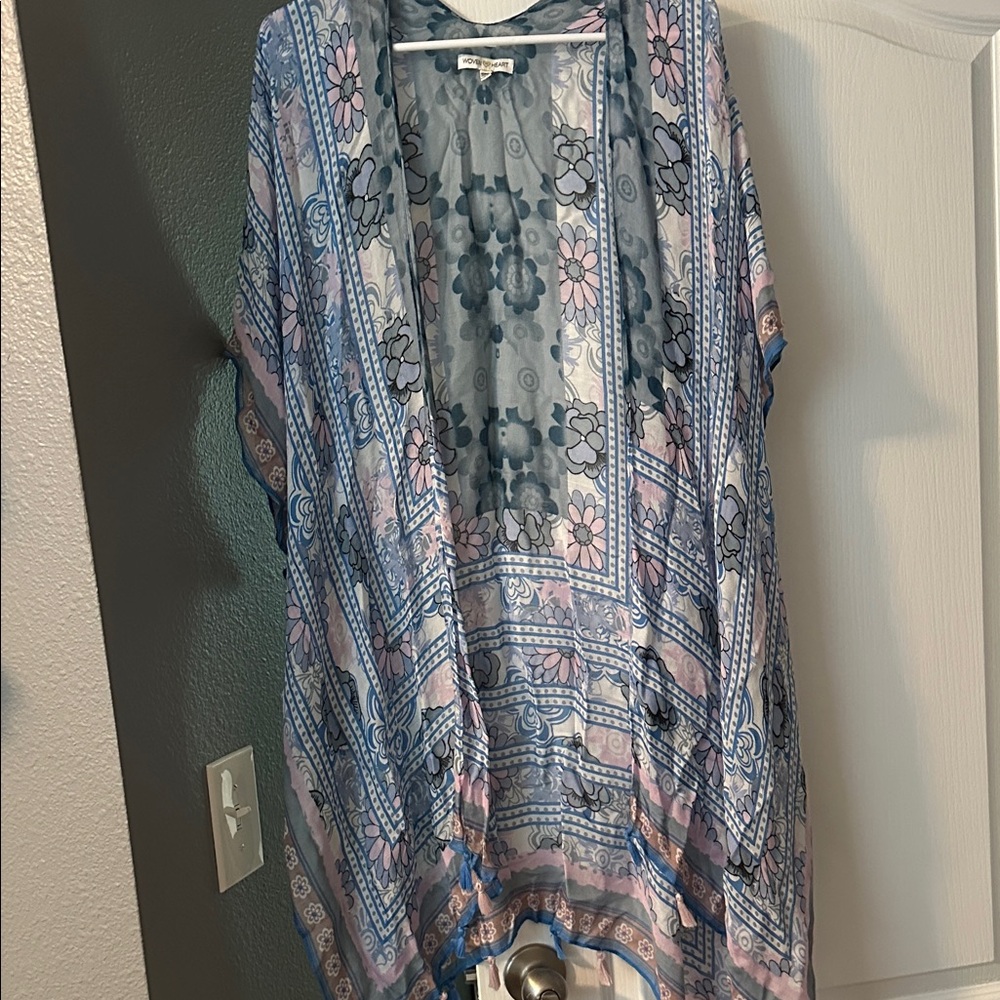 Woven Heart Blue Patterned Kimono